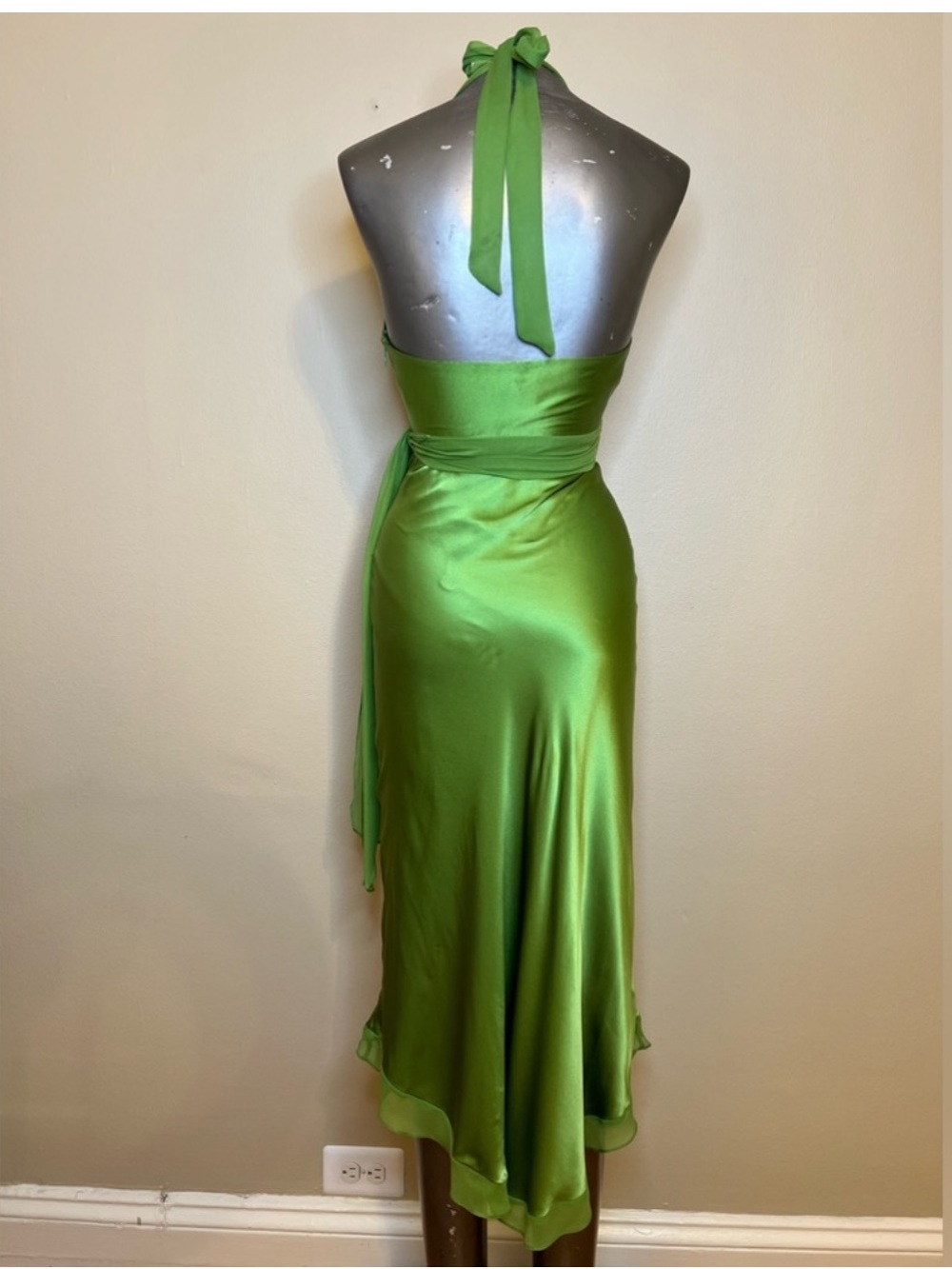 Cache Green  Satin Halter Wrap Midi Dress - Picture 4 of 6